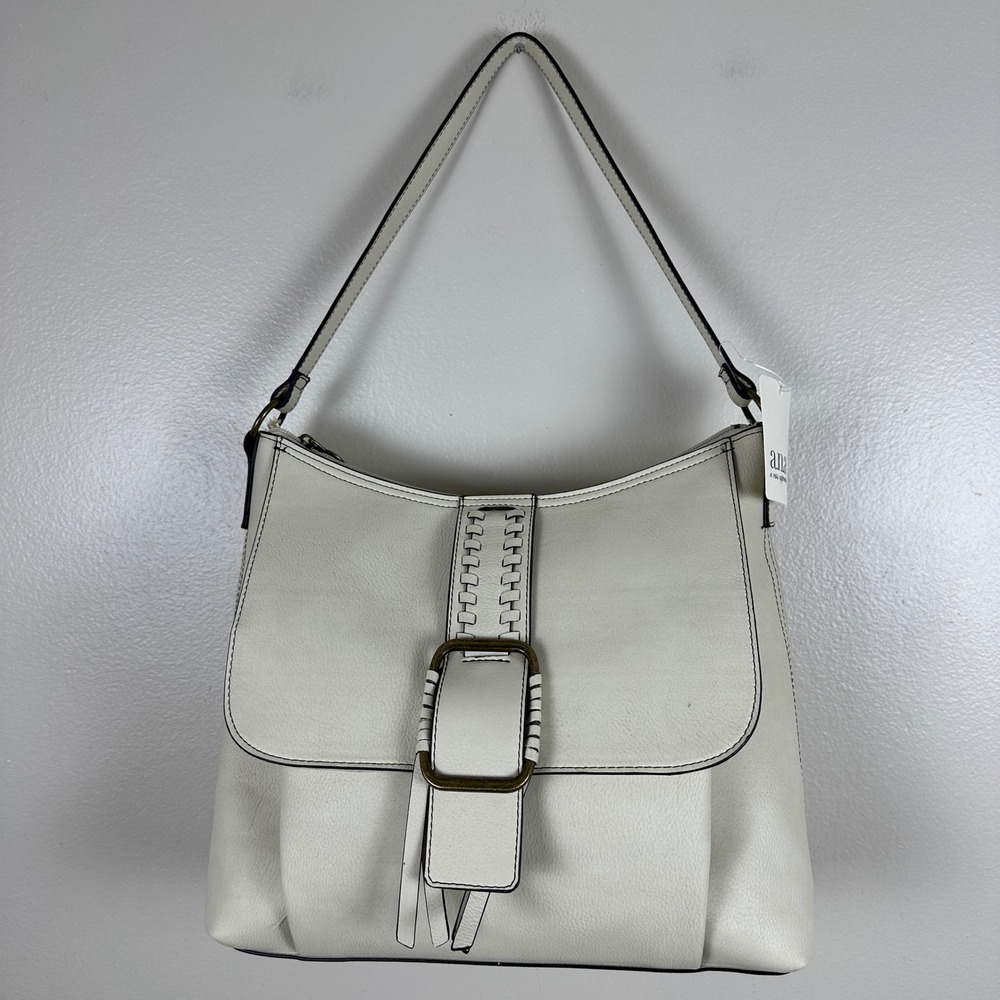 a.n.a Shoulder Bag Cream Halle Flap Whipstitch Buckle NEW